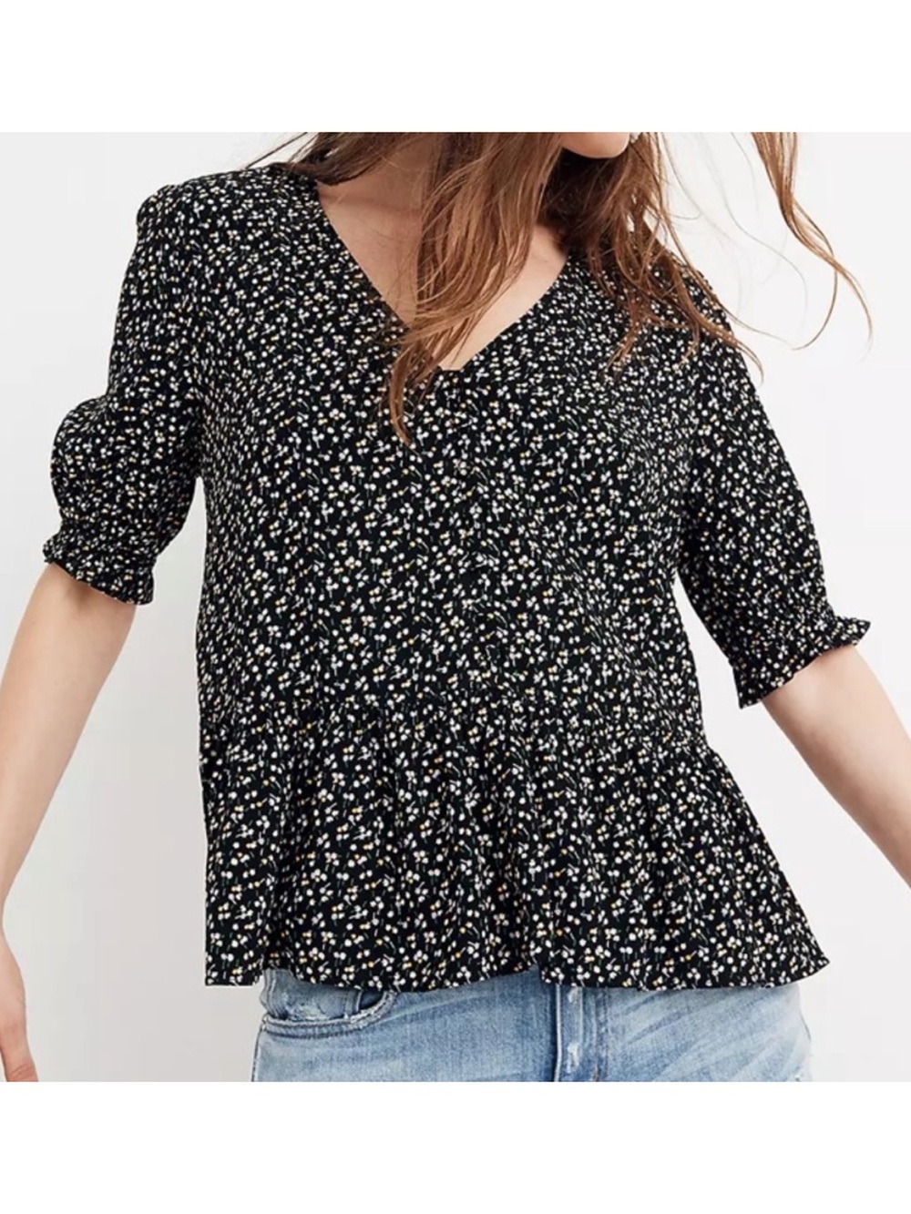 Madewell Courtyard Ruffle Hem Floral Playground Posies Top